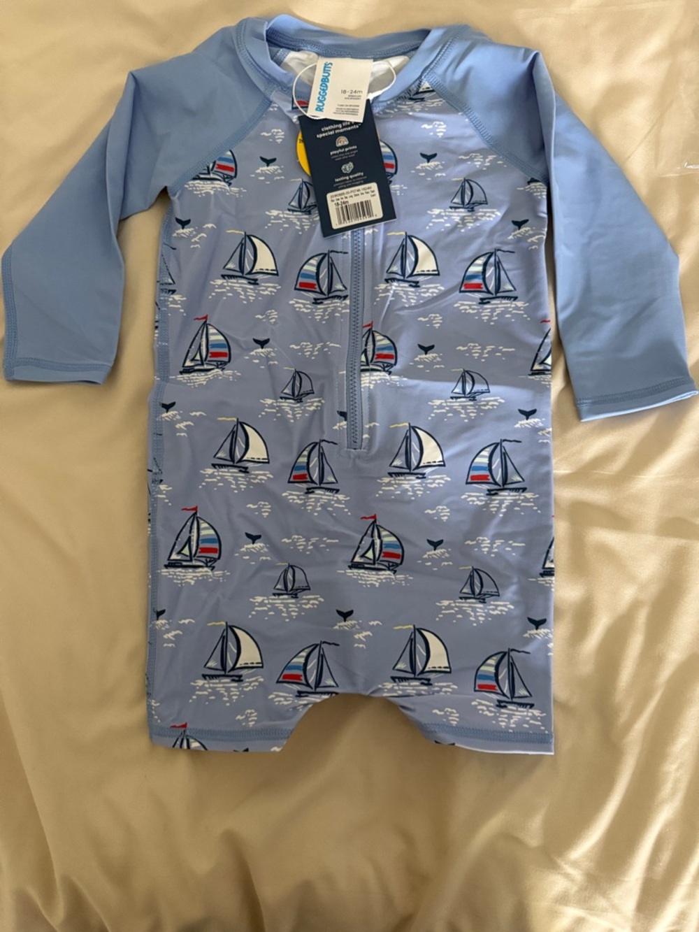 Light Blue Sailboat Zip-Front Rashguard One-Piece
